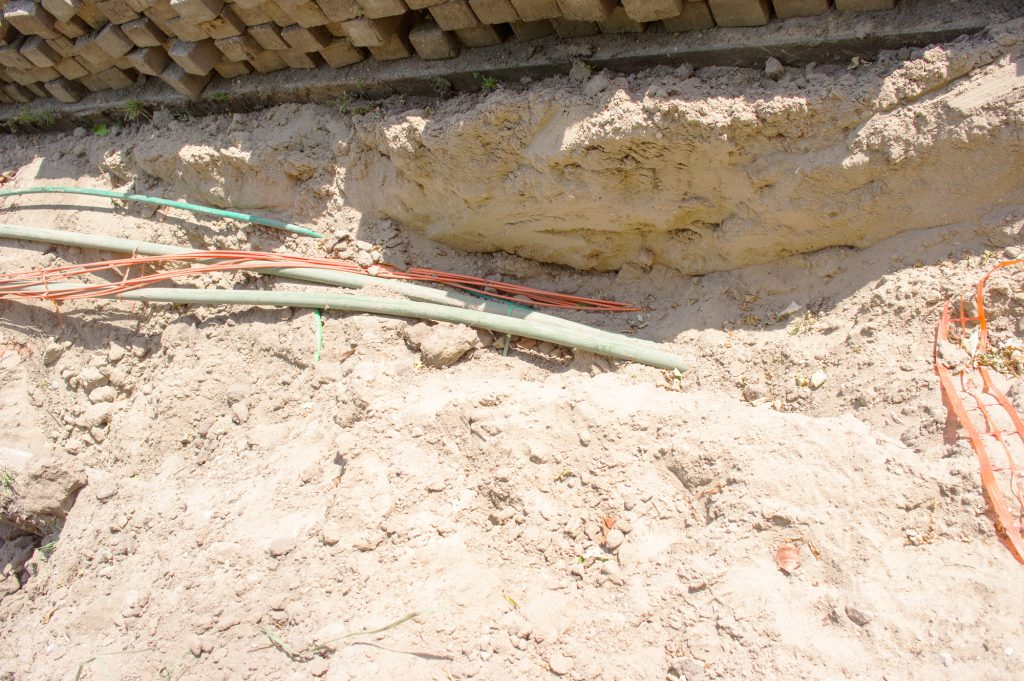 Excavated underground cables in the street
